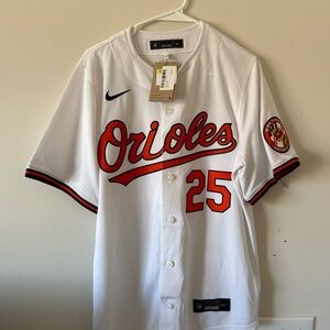 Nike White and Orange Orioles Jersey